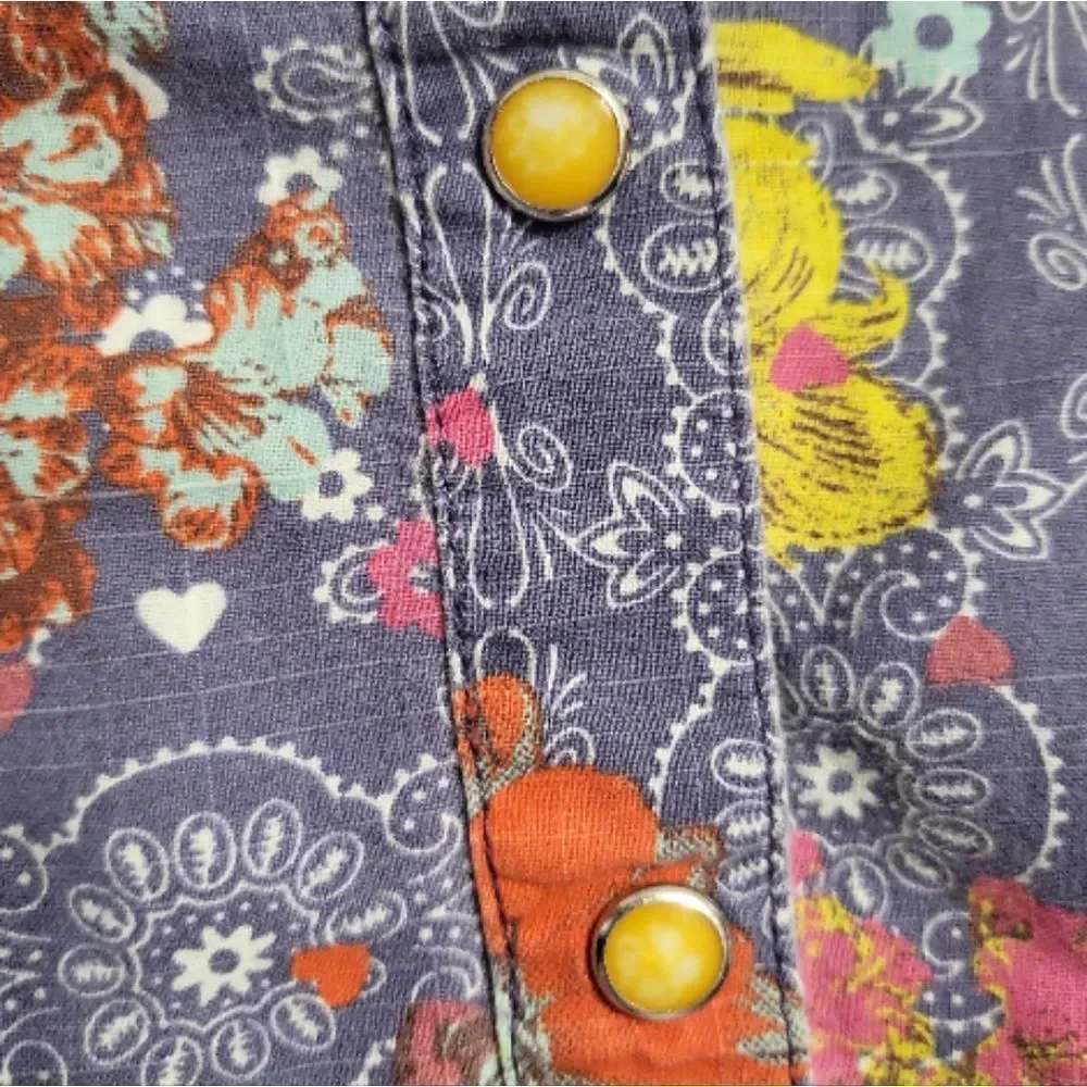 OH, BOY!‎ Blue Western Paisley Floral Heart Button-up Empire Waist Dress Size P